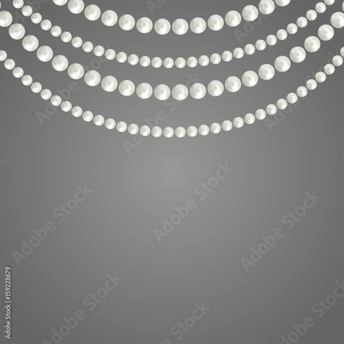 Abstract pearl garlands, beads isolated on gray background. Set for celebratory design, Christmas decorations. wedding theme. (Clipping mask used, easy editable) Vector illustration.