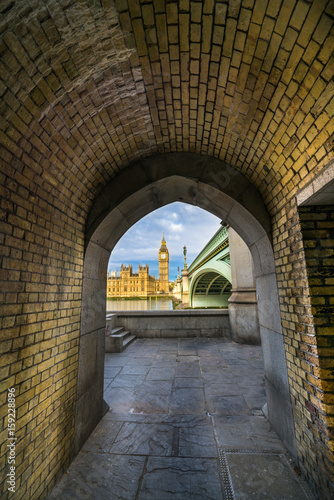 Looking through the archway to Big Ben and the Houses of Parliament