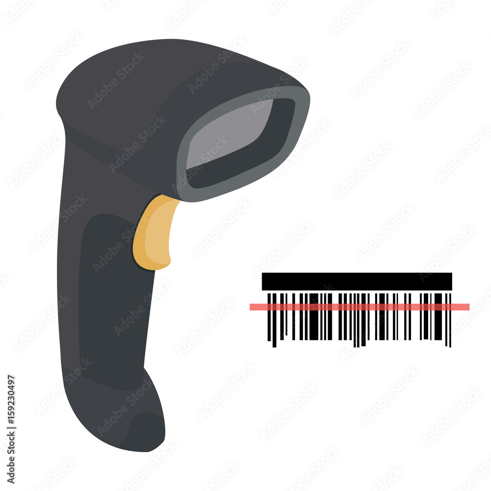 Barcode scanner scanning barcode. Bar code scanner icon. Handheld barcode  scanner. Vector illustration Stock Vector | Adobe Stock