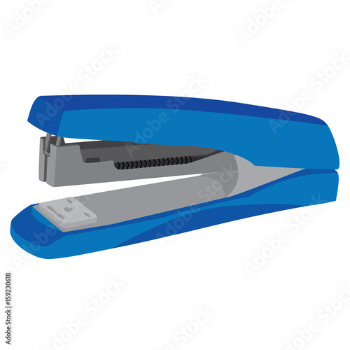 Blue realistic stapler. Office supplies stationery. Vector illustration