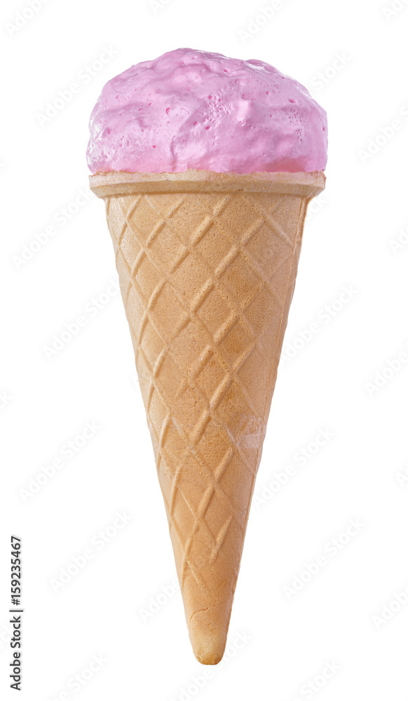 Pink ice cream in a waffle cone Pink ice cream in a waffle cone