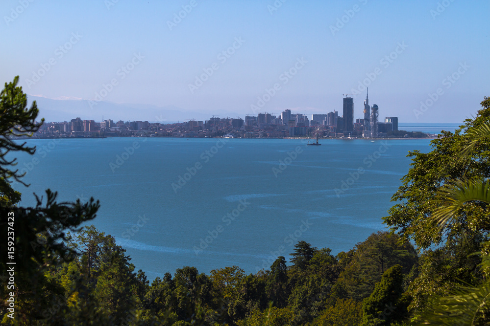 Panorama of Batumi, Georgia, from the side of the sea bay.