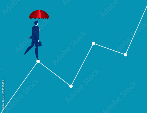 Businessman standing on graphs. Concept business vector illustration.