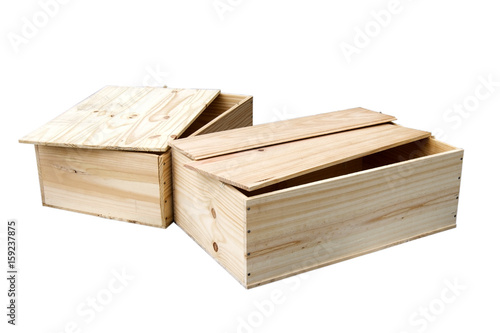Isolated open wooden crates.