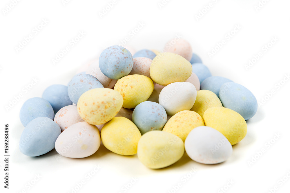Pastel chocolate eggs isolated on a white background Pastel chocolate eggs isolated on a white background