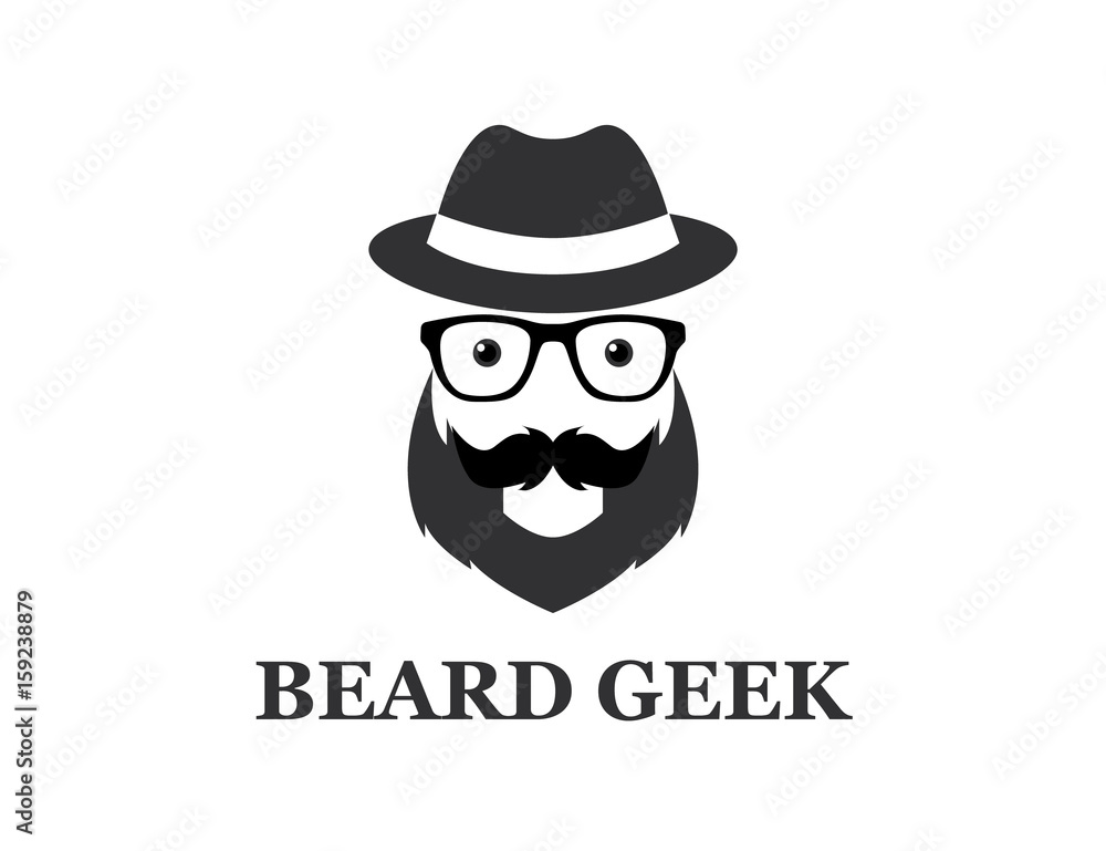 Beard Geek Guy With Hat Logo Design Symbol Template Flat Style Vector Illustration