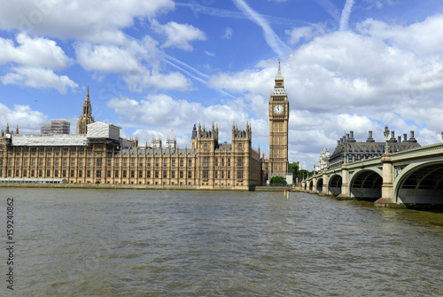 Big Ben clock tower  also known as Elizabeth Tower is near Westminster Palace and Houses of Parliament on the Thames River in London has become a symbol of England and Brexit discussions