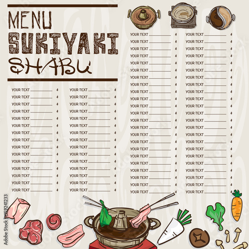 menu japanese food sukiyaki shabu restaurant template design hand drawing graphic.