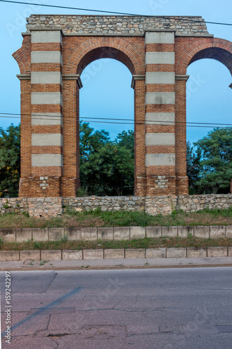 Night photo of Ruins of Roman Aqueduct in city of Plovdiv, Bulgaria photo