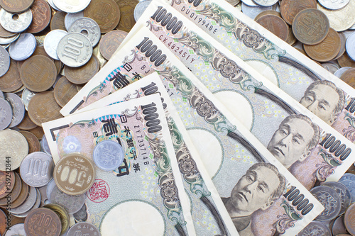Bilde på lerret Close - up Japanese yen banknotes and Japanese yen coin