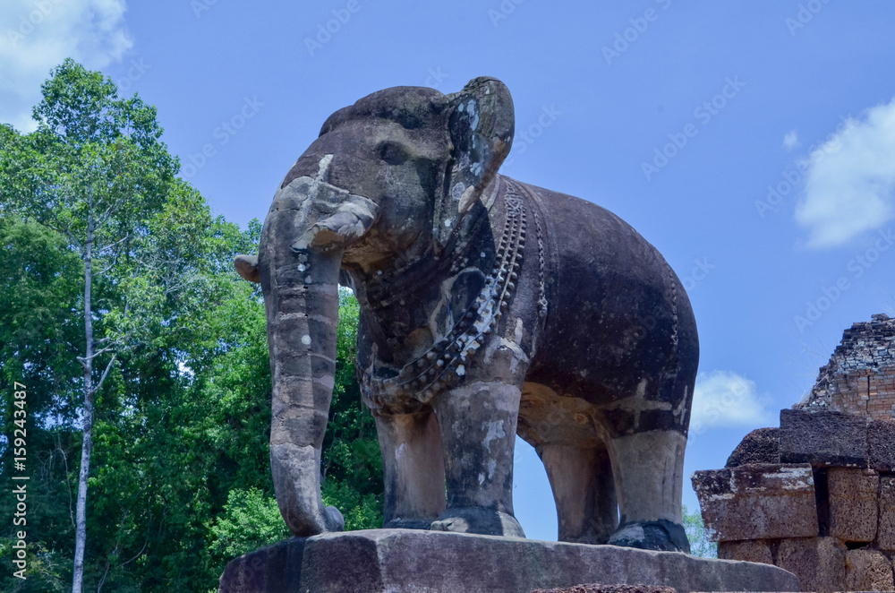 Elephant Statue and Tower in East Mebon,Siem Reap,Combodia	