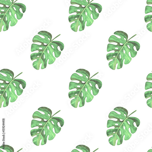 Seamless pattern with watercolor tropical leaves