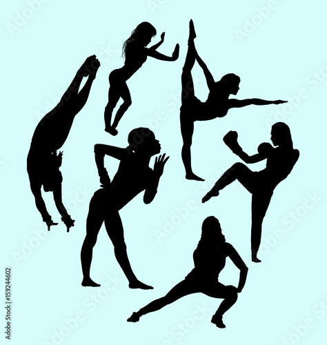 Woman action sport silhouette. Good use for symbol, logo, web icon, mascot, sign, sticker, or any design you want  photo