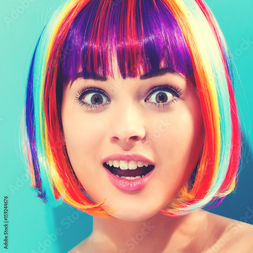 Beautiful woman in a colorful wig