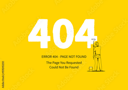 Error 404 page with a painter vector illustration. Broken web page graphic design. Error 404 page not found creative template.