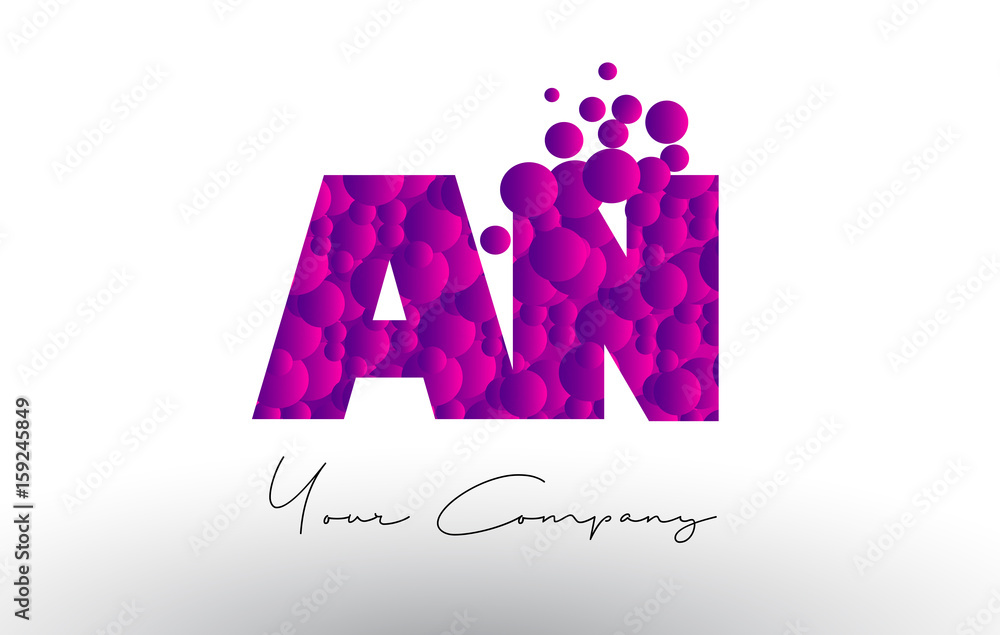 Fototapeta premium AN A N Dots Letter Logo with Purple Bubbles Texture.