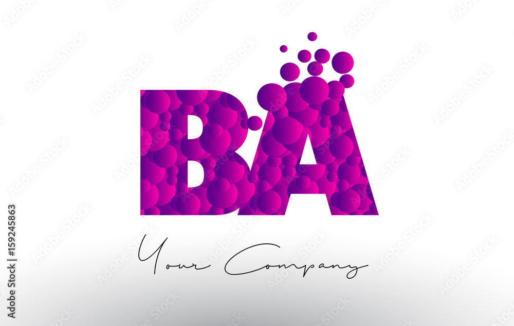 BA B A Dots Letter Logo with Purple Bubbles Texture. BA B A Dots Letter Logo with Purple Bubbles Texture.