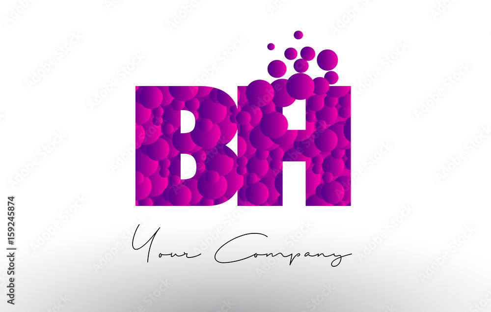 BH B H Dots Letter Logo with Purple Bubbles Texture.