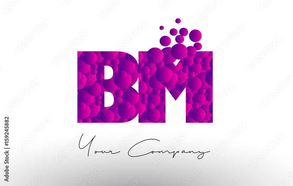 BM B M Dots Letter Logo with Purple Bubbles Texture. BM B M Dots Letter Logo with Purple Bubbles Texture.