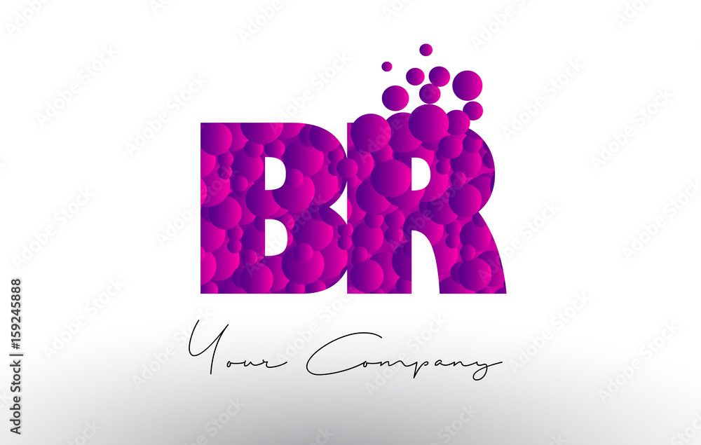 Fototapeta premium BR B R Dots Letter Logo with Purple Bubbles Texture.