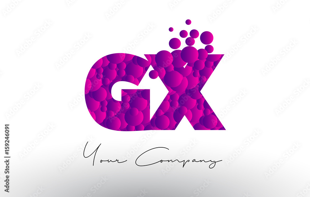 Fototapeta premium GX G X Dots Letter Logo with Purple Bubbles Texture.