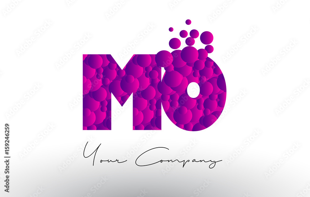 MO M O Dots Letter Logo with Purple Bubbles Texture. MO M O Dots Letter Logo with Purple Bubbles Texture.