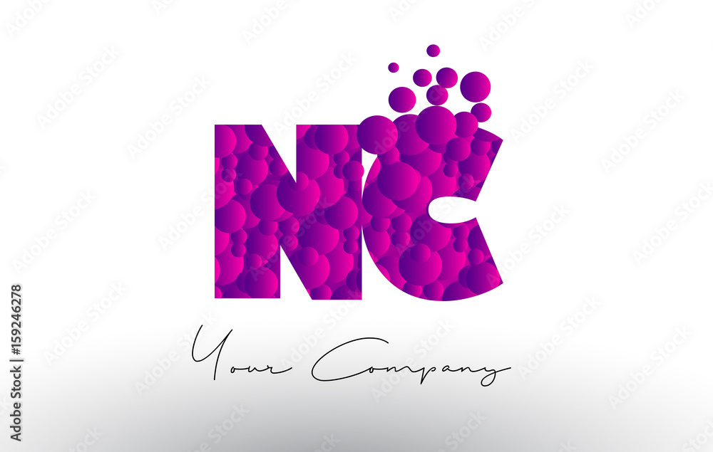 NC N C Dots Letter Logo with Purple Bubbles Texture. NC N C Dots Letter Logo with Purple Bubbles Texture.