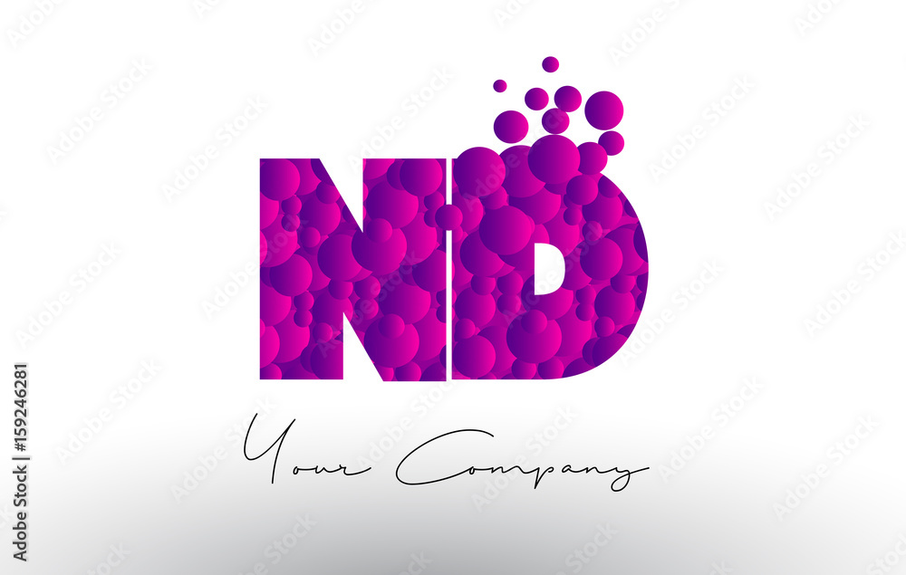 ND N D Dots Letter Logo with Purple Bubbles Texture. ND N D Dots Letter Logo with Purple Bubbles Texture.