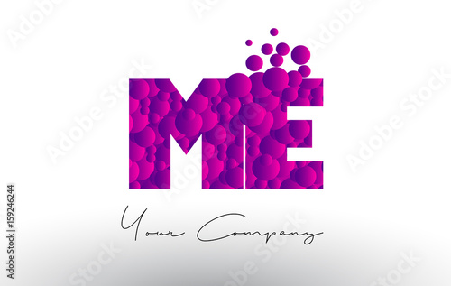 ME M E Dots Letter Logo with Purple Bubbles Texture.