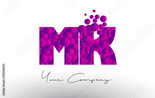MK M K Dots Letter Logo with Purple Bubbles Texture.