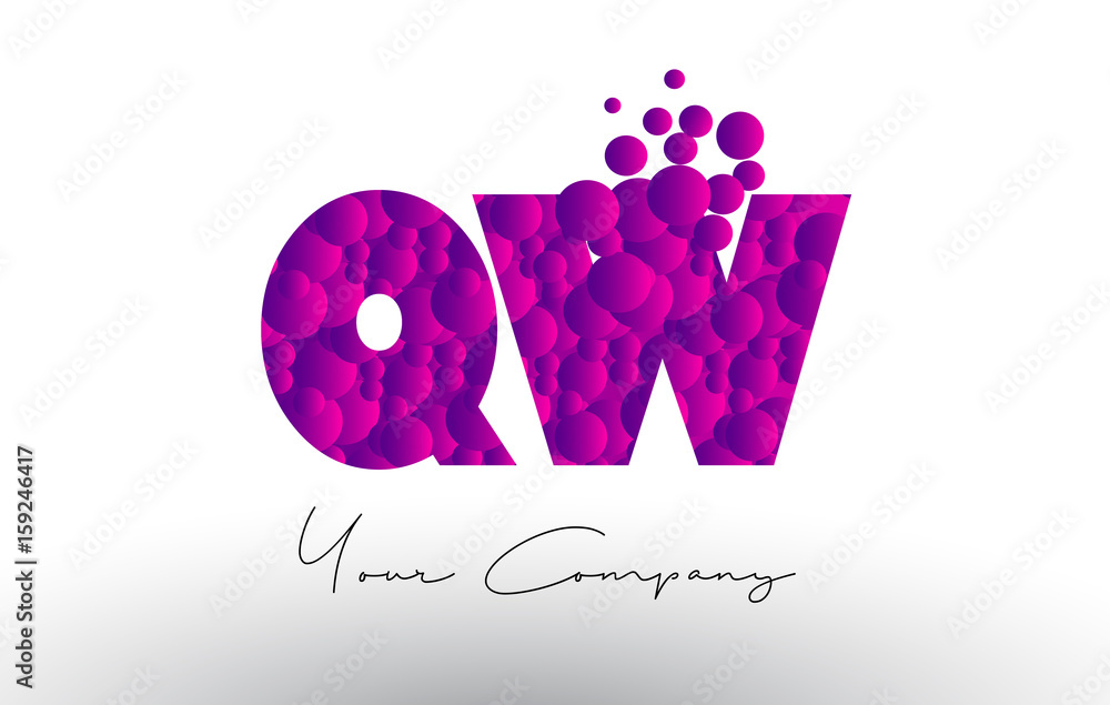 QW Q W Dots Letter Logo with Purple Bubbles Texture. QW Q W Dots Letter Logo with Purple Bubbles Texture.