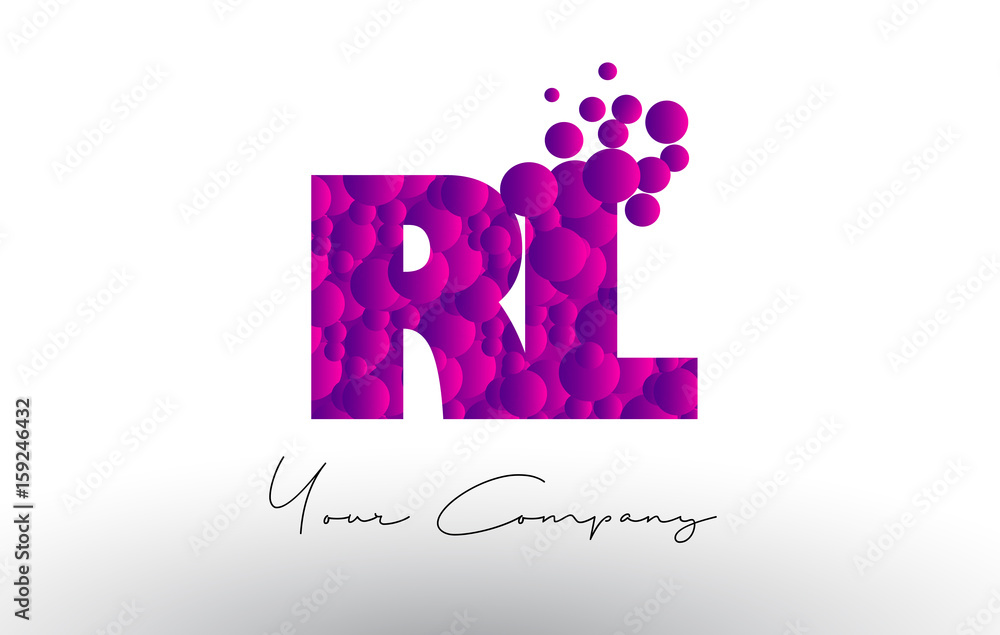 Fototapeta premium RL R L Dots Letter Logo with Purple Bubbles Texture.