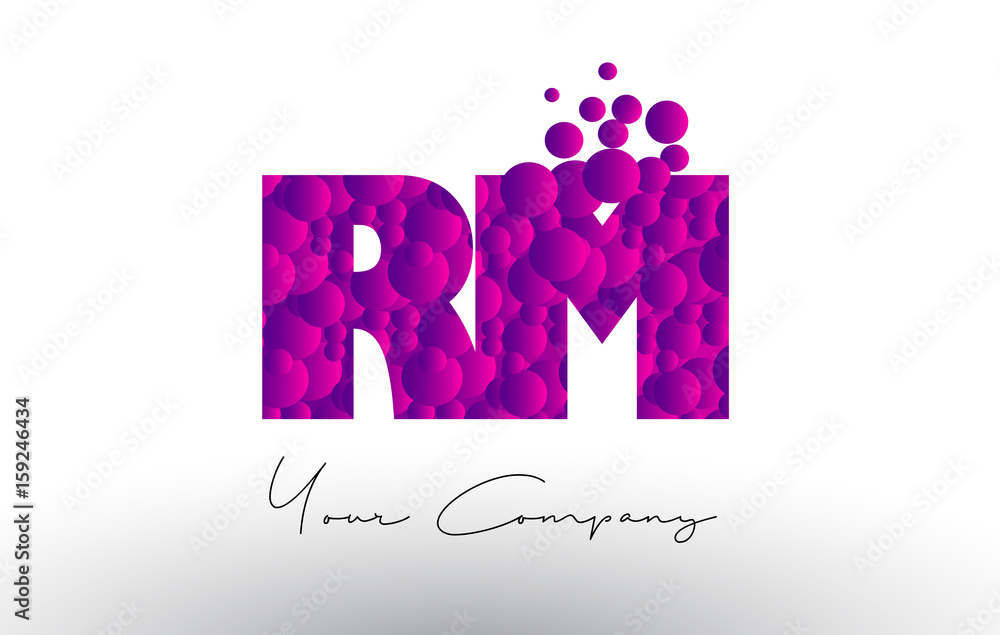RM R M Dots Letter Logo with Purple Bubbles Texture. RM R M Dots Letter Logo with Purple Bubbles Texture.