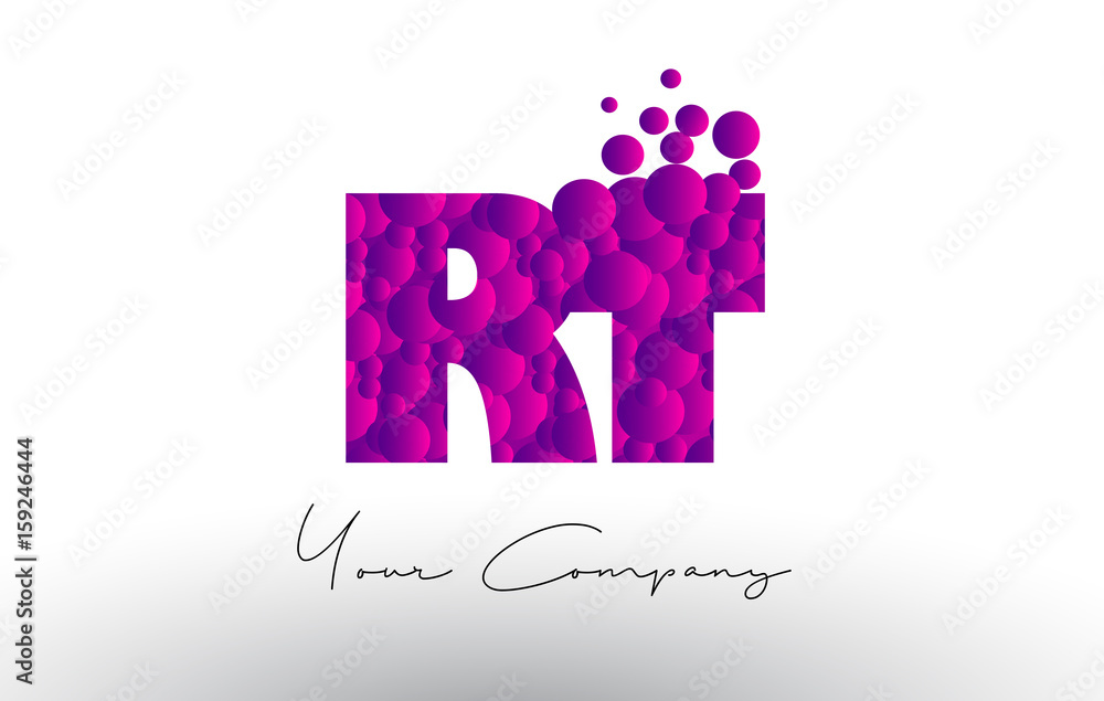Fototapeta premium RT R T Dots Letter Logo with Purple Bubbles Texture.