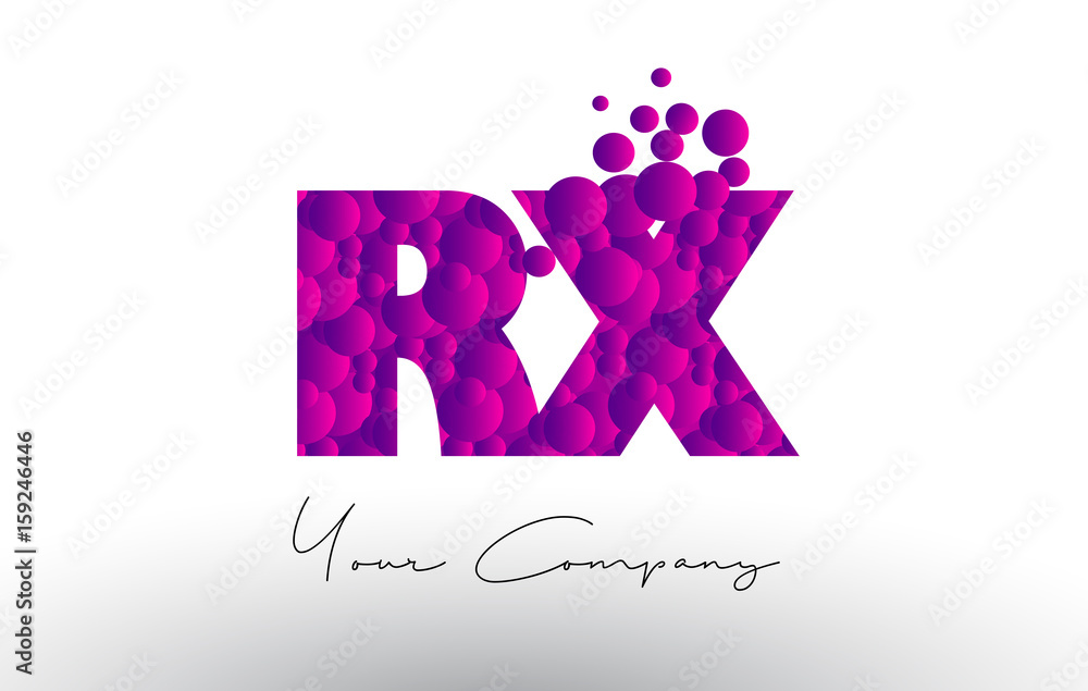 RX R X Dots Letter Logo with Purple Bubbles Texture.