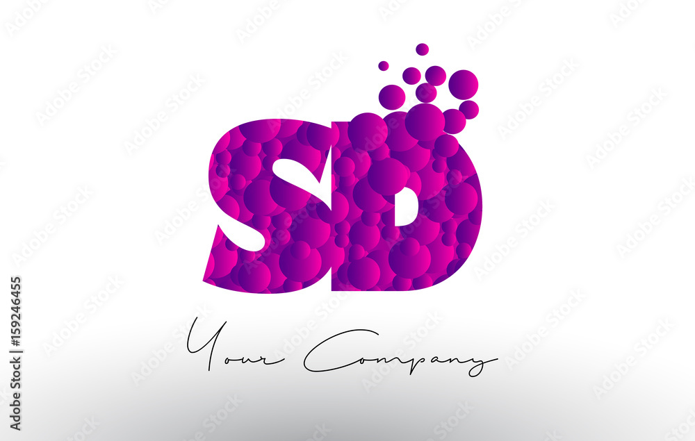 Fototapeta premium SD S D Dots Letter Logo with Purple Bubbles Texture.