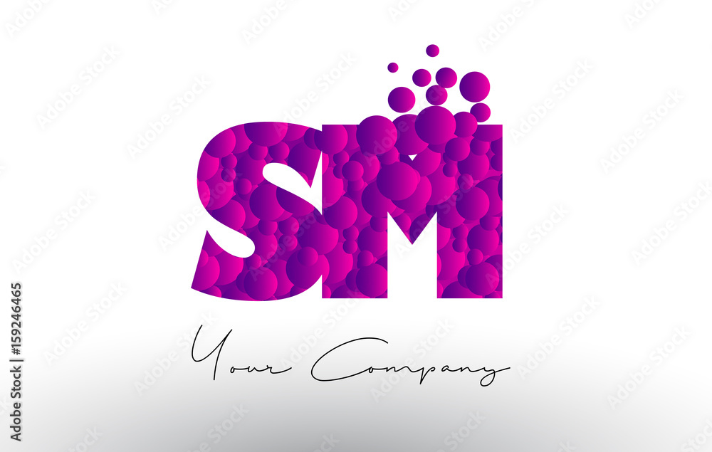 SM S M Dots Letter Logo with Purple Bubbles Texture. SM S M Dots Letter Logo with Purple Bubbles Texture.