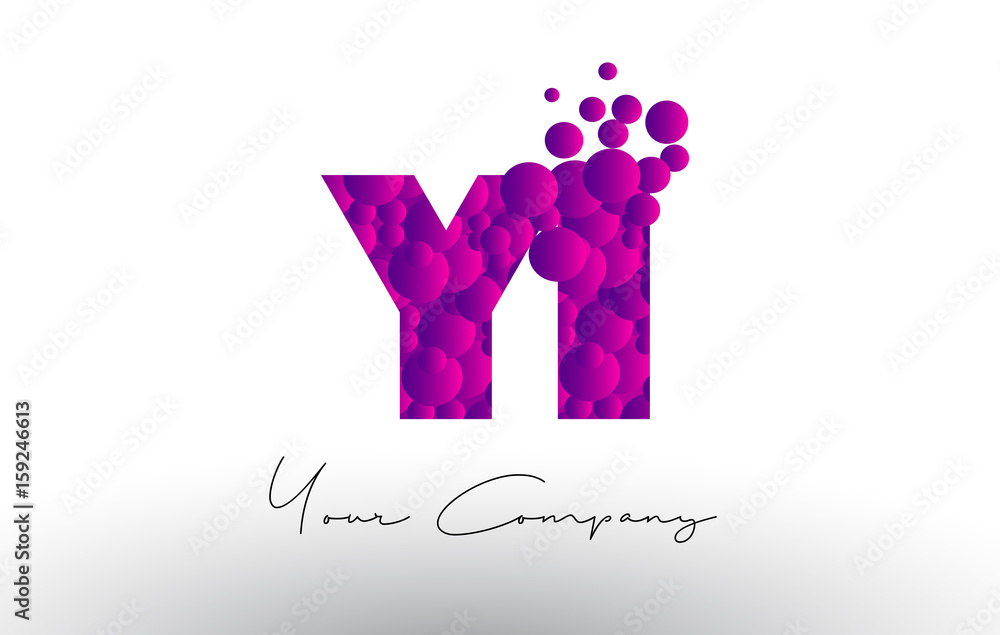 YI Y I Dots Letter Logo with Purple Bubbles Texture. YI Y I Dots Letter Logo with Purple Bubbles Texture.
