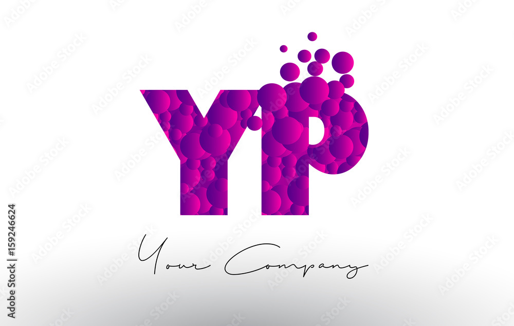YP Y P Dots Letter Logo with Purple Bubbles Texture.