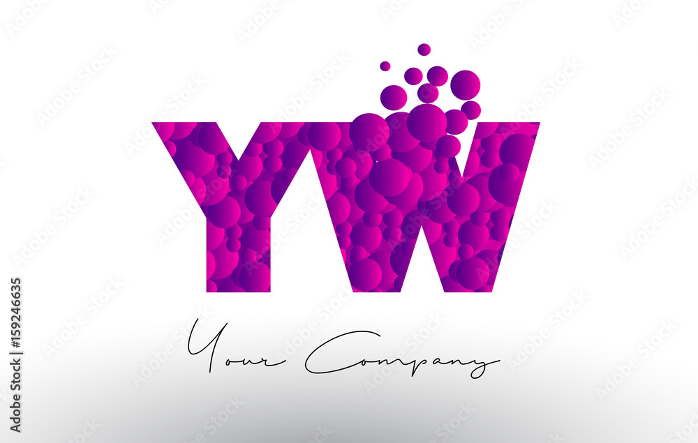 YW Y W Dots Letter Logo with Purple Bubbles Texture. YW Y W Dots Letter Logo with Purple Bubbles Texture.