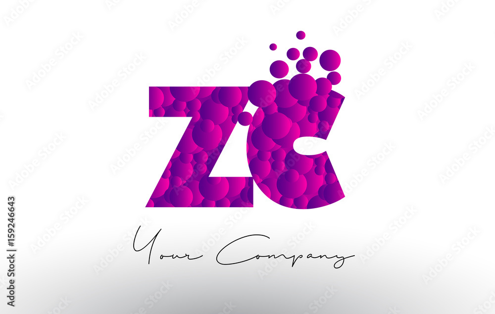 ZC Z C Dots Letter Logo with Purple Bubbles Texture. ZC Z C Dots Letter Logo with Purple Bubbles Texture.