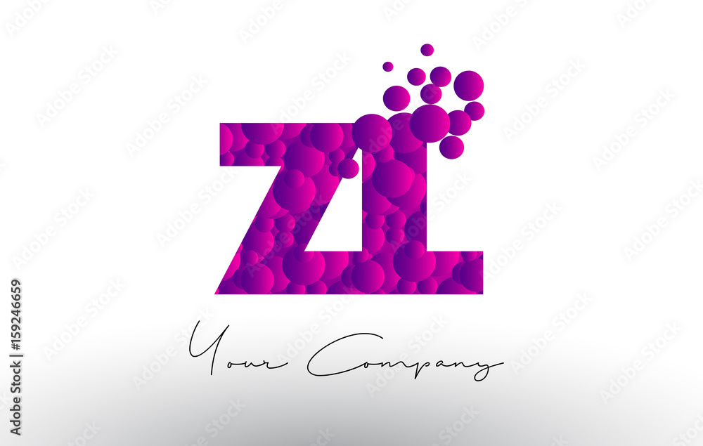 ZL Z L Dots Letter Logo with Purple Bubbles Texture. ZL Z L Dots Letter Logo with Purple Bubbles Texture.