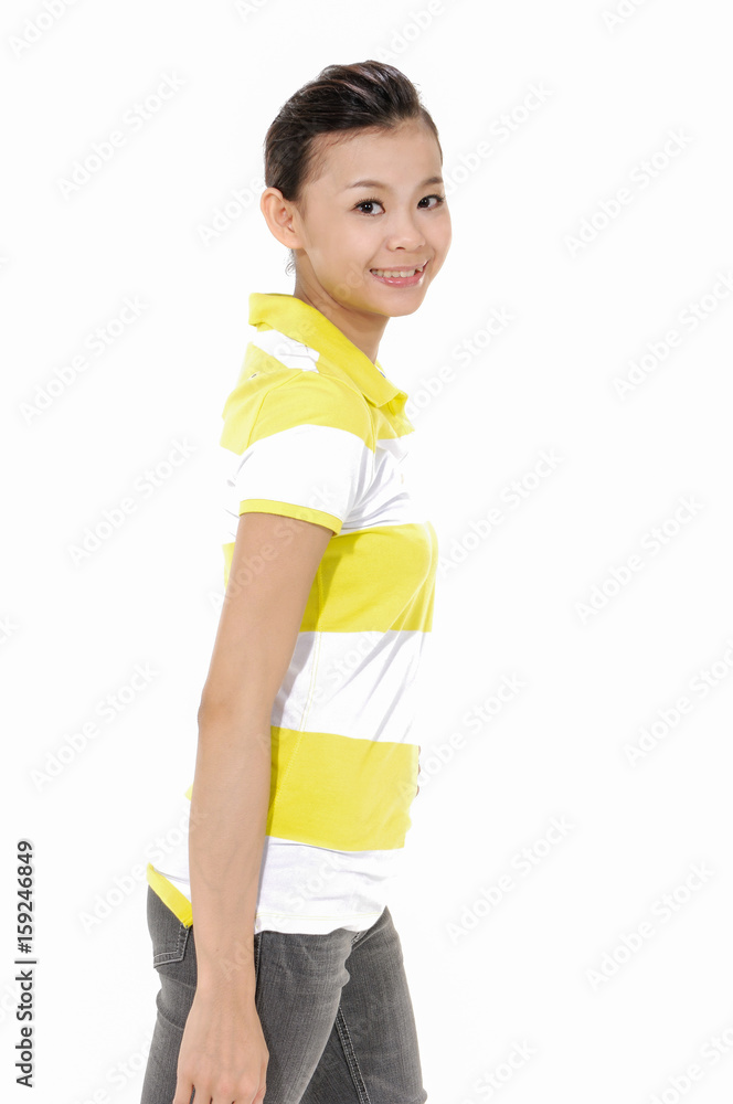 Portrait of Woman the side standing posing Portrait of Woman the side standing posing