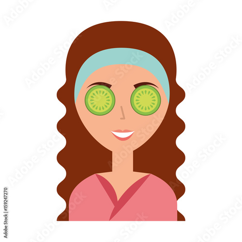 cute woman with cucumber mask vector illustration design