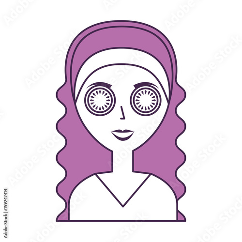 cute woman with cucumber mask vector illustration design