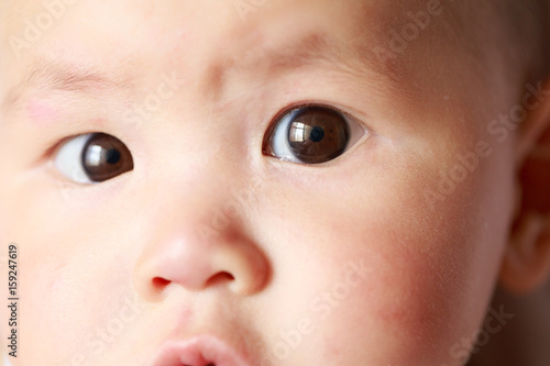 A baby s facial features  a curious expression