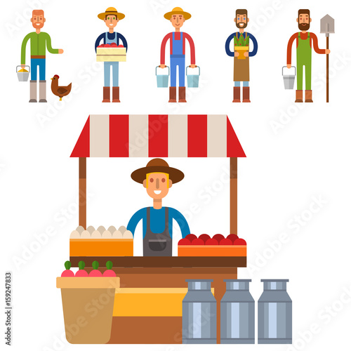 Farmer character man agriculture person profession rural gardener worker people vector illustration.