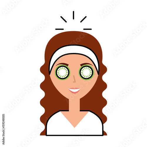cute woman with cucumber mask vector illustration design