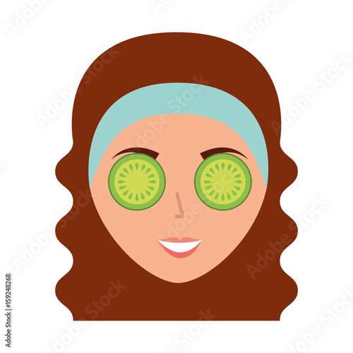 cute woman with cucumber mask vector illustration design
