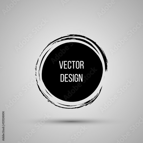 Hand drawn circle shape. Label, logo design element, frame. Brush abstract wave. Vector illustration.